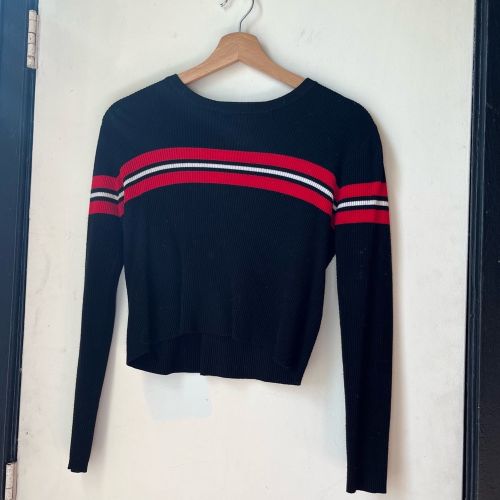 Brandy Melville Ribbed black and red Long Sleeve Crop Top